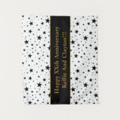 メッセージ記念日の白/黒の星 タペストリー (正面)