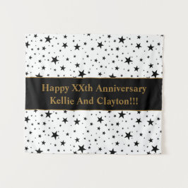 メッセージ記念日の白/黒の星 タペストリー