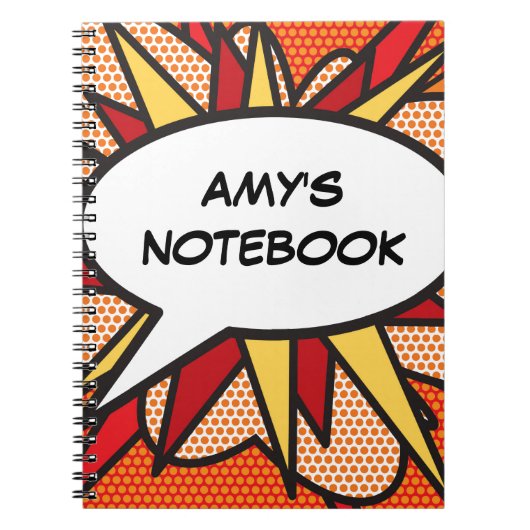 メッセージ音声バブルおもしろいレトロ漫画ブック ノートブック (正面)