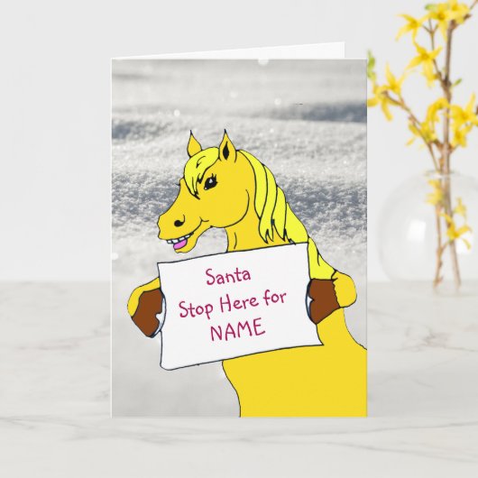 メッセージ・クリスマスを飾ったかわいい漫画のポニー カード (黄色い花)