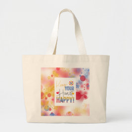 メッセージ – 保お使いのハートは幸せ ラージトートバッグ