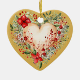 メッセーパーソナライズされたジカラフル「金ゴールド」フローラ・ハート セラミックオーナメント