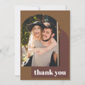 メッセーパーソナライズされたジレトロ70sブラウン結婚の写真 サンキューカード (正面)