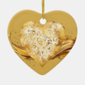 メッセーパーソナライズされたジ「金ゴールドカラフル」ハート・ギフト セラミックオーナメント (正面)