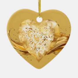 メッセーパーソナライズされたジ「金ゴールドカラフル」ハート・ギフト セラミックオーナメント