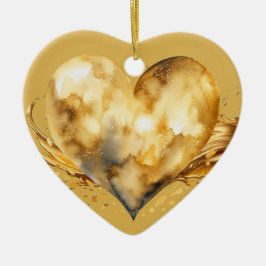 メッセーパーソナライズされたジ「金ゴールドカラフル」ハート・ギフト セラミックオーナメント