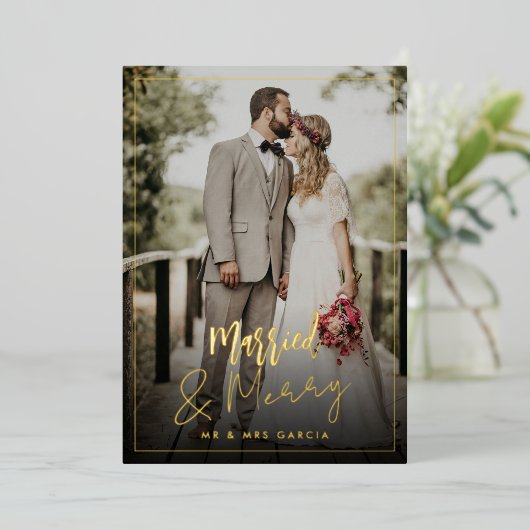 メッセー結婚したジクリスマスフォイルホリデーカード 箔シーズンカード (立ち正面)