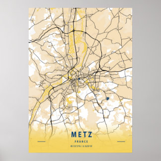 メッツ – フランス黄市地図 ポスター