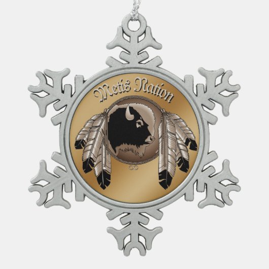 メティスアートクリスマスオーナメントカスタムトライバルギフト スノーフレークピューターオーナメント (正面)