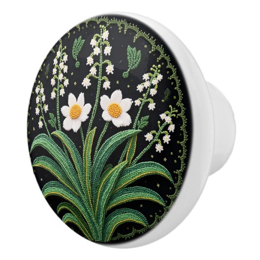 メティスベードワークフローラリリー先住民アートセラミックノブ セラミックノブ (右)