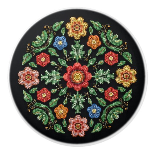 メティス先住民ベドワークワイルドフラワーアートセラミックノブ セラミックノブ (正面)