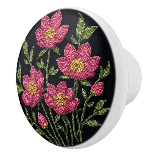 メティス先住民Beadwork Cosmos花セラミックノブ セラミックノブ (右)