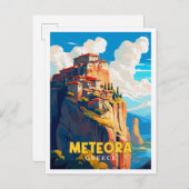 メテオラギリシャヴィンテージ旅行イラストレーション ポストカード (正面/裏面)