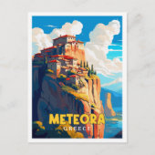 メテオラギリシャヴィンテージ旅行イラストレーション ポストカード (正面)
