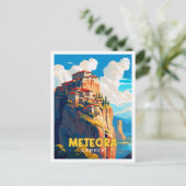 メテオラギリシャヴィンテージ旅行イラストレーション ポストカード (スタンド正面)