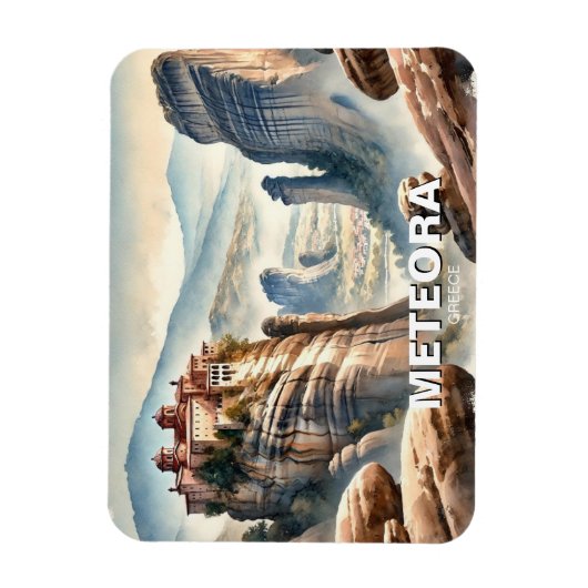 メテオラギリシャ旅行風景ヴィンテージ マグネット (縦)