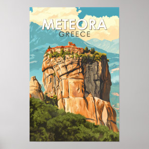 メテオラ ギリシャ イラスト 旅行 アート ヴィンテージ ポスター
