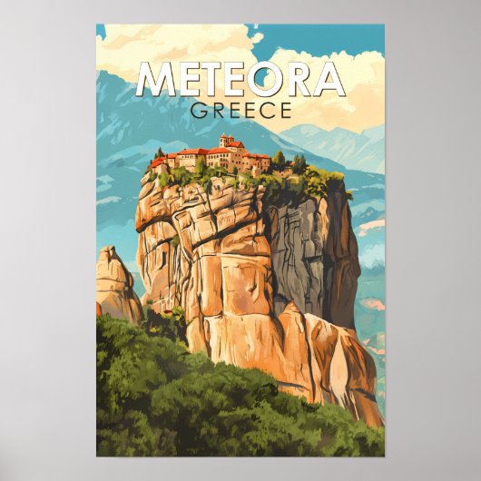 メテオラ ギリシャ イラスト 旅行 アート ヴィンテージ ポスター (正面)