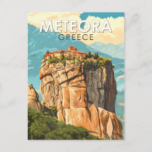 メテオラ ギリシャ イラスト 旅行 アート ヴィンテージ ポストカード