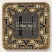 メディアアールデコブラック結婚金ゴールドの記念日 コースター (正面)