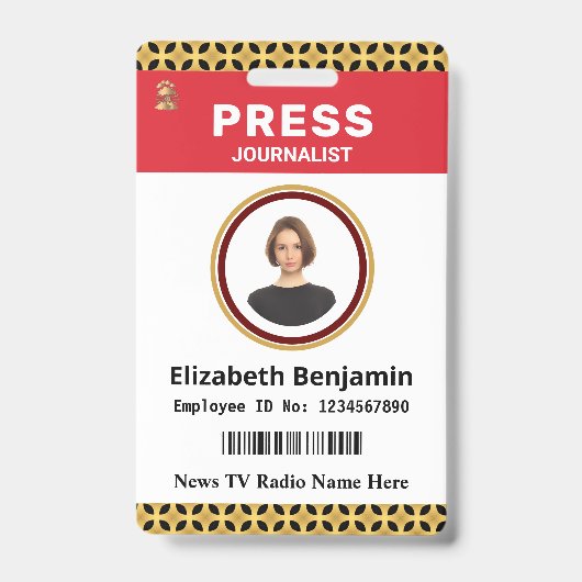 メディアプレスパスジャーナリスト写真IDカードカスタム バッジ (正面)