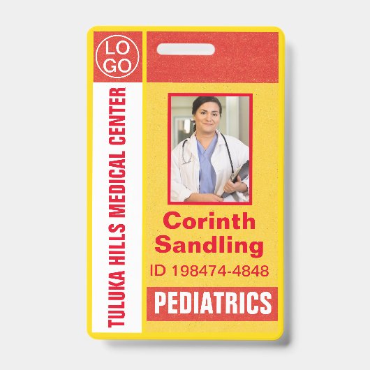 メディカフォトIDレトロオレンジと黄色 バッジ (正面)