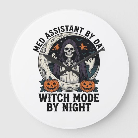 メディカルアシスタント・ハロウィン・ウィッチ・ヴィンテージ調刻印 ラージ壁時計 (正面)