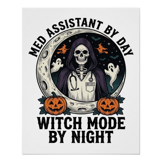 メディカルアシスタント・ハロウィン・魔女・ビンテージ調刻印 ポスター (正面)