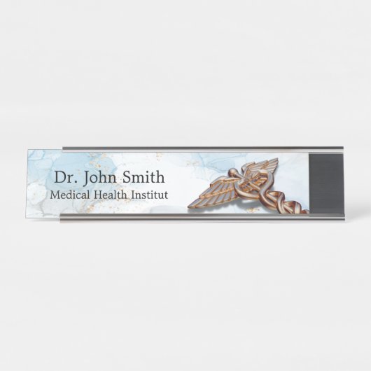 メディカルカドゥセウスコッパーラグジュアリーマーブルバラ金ゴールド デスクネームプレート (正面)