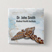 メディカルカドゥセウスバラ金ゴールドカッパーラグジュアリーマーブル 缶バッジ (正面)