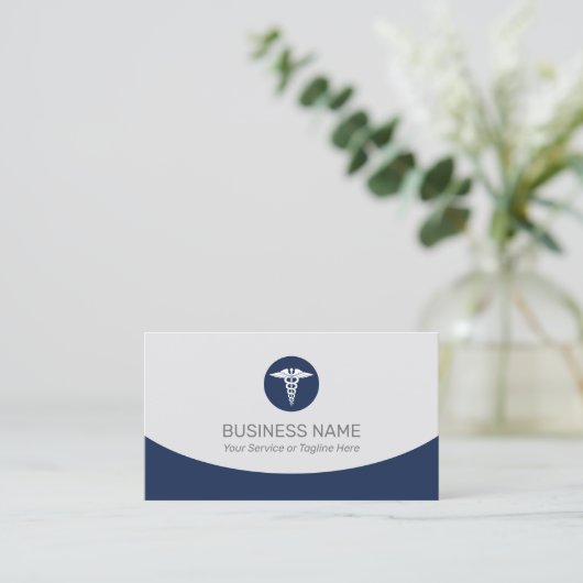 メディカルカドゥセウスロゴプロフェッショナルネイビーブルー 名刺 (スタンド正面)