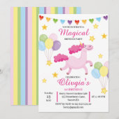 メディカルガールの初めてのキュートなピンクのユニコーンの誕生日 招待状 (正面/裏面)