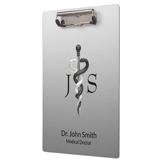 メディカルクラスノーブルエレガント白黒アスクレピウス クリップボード (左)