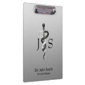 メディカルクラスノーブルエレガント白黒アスクレピウス クリップボード (右)