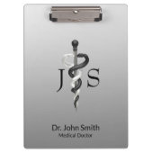 メディカルクラスノーブルエレガント白黒アスクレピウス クリップボード (正面)