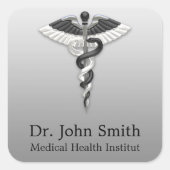 メディカルクラスノーブルエレガント白黒カドゥセウス スクエアシール (正面)