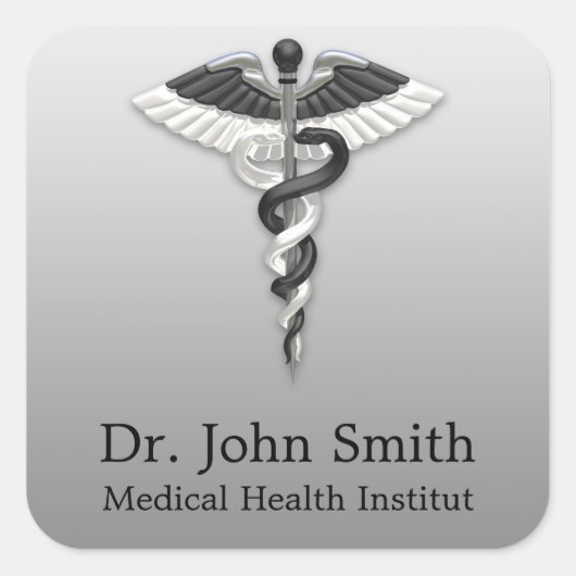 メディカルクラスノーブルエレガント白黒カドゥセウス スクエアシール (正面)