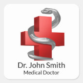 メディカルクロスレッドシンボルシルバーヘビ スクエアシール (正面)