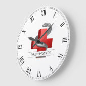 メディカルクロスレッドシンボルシルバーヘビ ラージ壁時計 (傾斜)