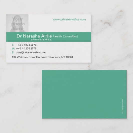 メディカルシンプルグリーン/ホワイト写真名刺 名刺 (正面/裏面)