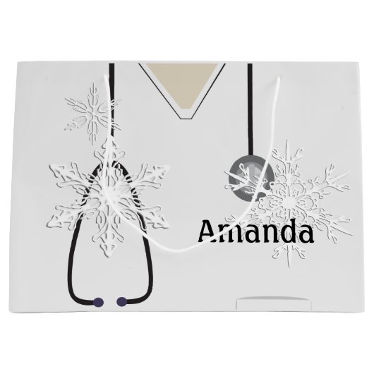 メディカルスクラブスホワイトスノーフレークログ抱き枕 ラージペーパーバッグ (正面)