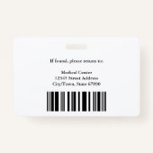 メディカルセンター病院のロゴのバーコードフォト バッジ (裏面)