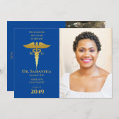 メディカルドクターMD RNナース卒業ブルー写真 招待状 (正面/裏面)