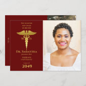 メディカルドクターMD RNナース卒業RED写真 招待状 (正面/裏面)