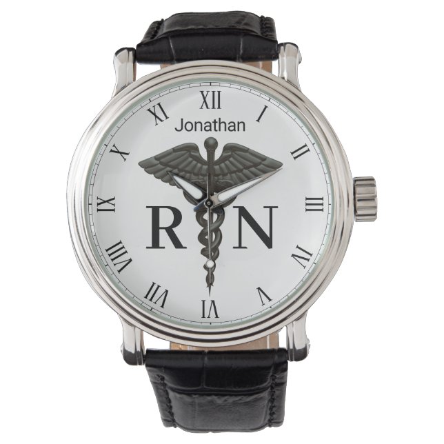 メディカルブラックカドゥセウス登録ナースメンズウォッチ 腕時計 (正面)