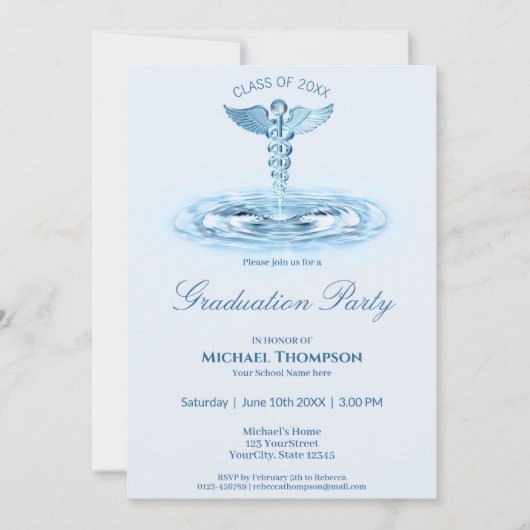 メディカルブルーカドゥセウス水リップル卒業 招待状 (正面)