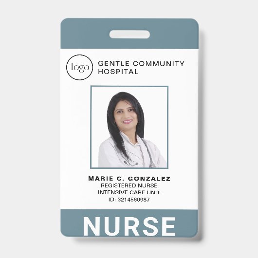 メディカルブルーグレー病院のロゴ写真IDナース バッジ (Front)