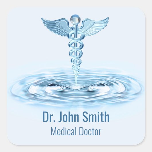 メディカルヘルメスロッドCaduceus水リップルブルー スクエアシール (正面)