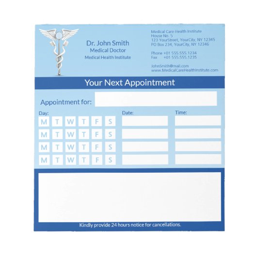 メディカルホワイトカドゥセウス歯科アポイントメント ノートパッド (正面)