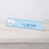 メディカルホワイト3Dカデュースブルーデザイン デスクネームプレート (正面)